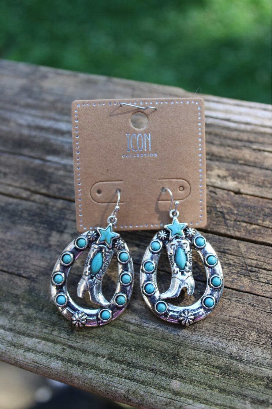 Western Turquoise Cowboy Boot Horseshoe Earrings | Icon Collection | NWT